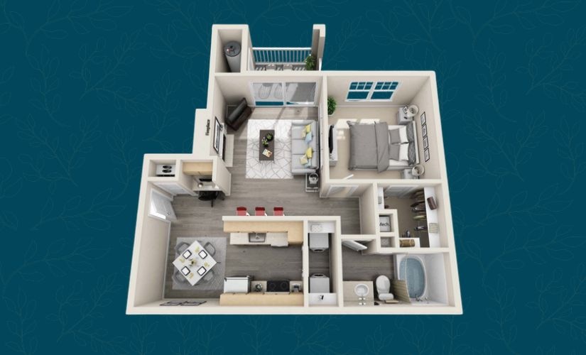 Tour the A1F Signature at The Ashborough: a renovated 692 sq. ft. 1 bed, 1 bath apartment in Ashburn, VA with dark countertops and wood cabinetry.