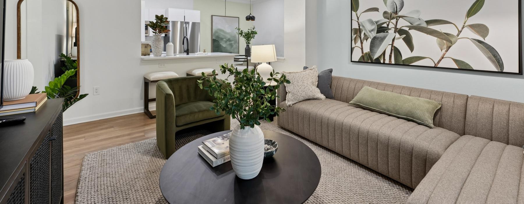 a living room with a couch and a coffee table